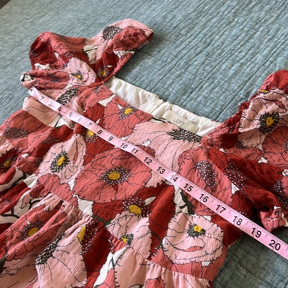 LOFT Poppy Square Neck Puffed Sleeve Tiered Mini Dress in Coral - Picture 7 of 9